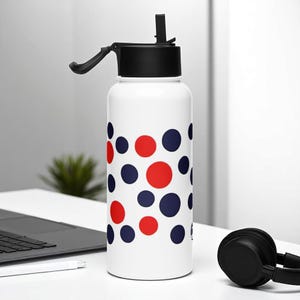 Personalized Youth Water Bottle – 950 ml Polka Dot Stainless Steel Flask with Straw | Trendy, Customizable Gift for Teens & Young Adults