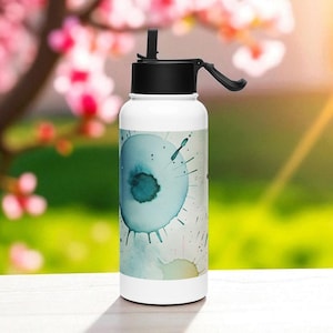 950 ml Custom Thermal Bottle – Colourful Watercolour Artwork – Stainless Steel Flask with Straw – Ideal Personalised Present
