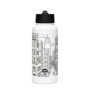 Black & White Urban Custom Water Bottle – 950ml Monochrome Stainless Steel Flask with Straw | Minimalist Personalized Bottle for City Lovers