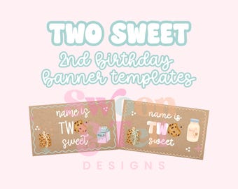 Dos plantillas de pancartas para el segundo cumpleaños con temática de galletas (descarga digital)
