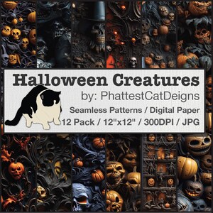 Halloween Creatures -  12 Digital Seamless Creepy Creature background patterns! Trick or treat!