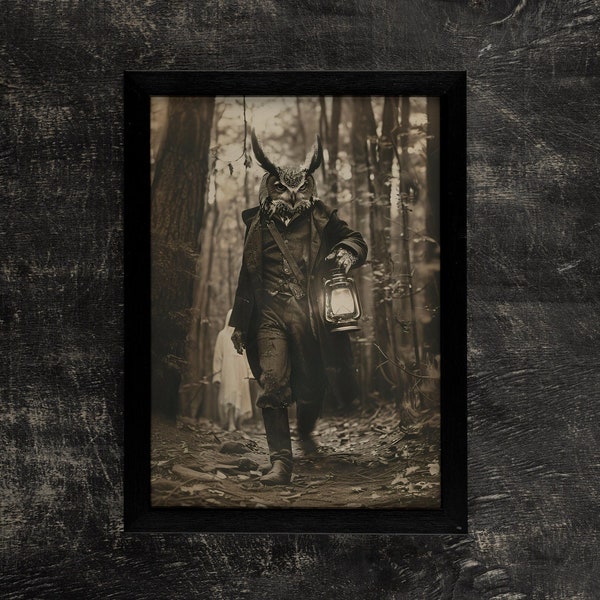 Odisea silenciosa: impresión fotográfica de búho, calavera vintage de naturaleza espeluznante, póster artístico de espíritus, decoración gótica de brujería oculta de la academia oscura