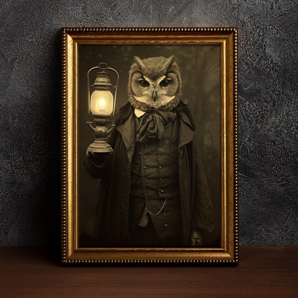 Centinela del Astralwood- Vintage espeluznante fotografía de la naturaleza arte cartel impresión, decoración de bruja oculta gótica de la academia oscura, retrato de búho cambiante
