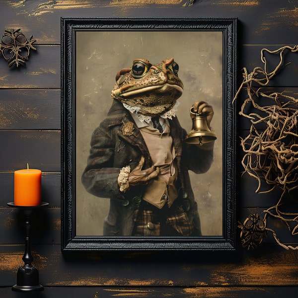 Campanero del pantano- Arte del altar de brujería Simbolismo pagano oculto, Arte de sapo familiar de animales victorianos vintage, Decoración de brujas de la Academia Oscura