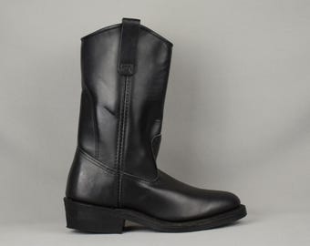 USA Made Redwing Men\'s Black Leather Pull-On/Roper Boots Vintage 1990s Mens Roper Boots // Black Leather Mid Calf  main image 2