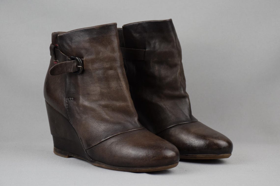 A.S. 98 Airstep Ancle Bootie Women's Brown Leather Wedge Shoes Italy Boots US 7.5 UK 5 EU 38, foto 2 di 5