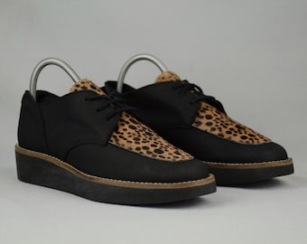 Zapatos de plataforma de cuero Arche Premium para mujer, raros, estampado de leopardo negro, vintage, talla EU 38 US 7 UK 5