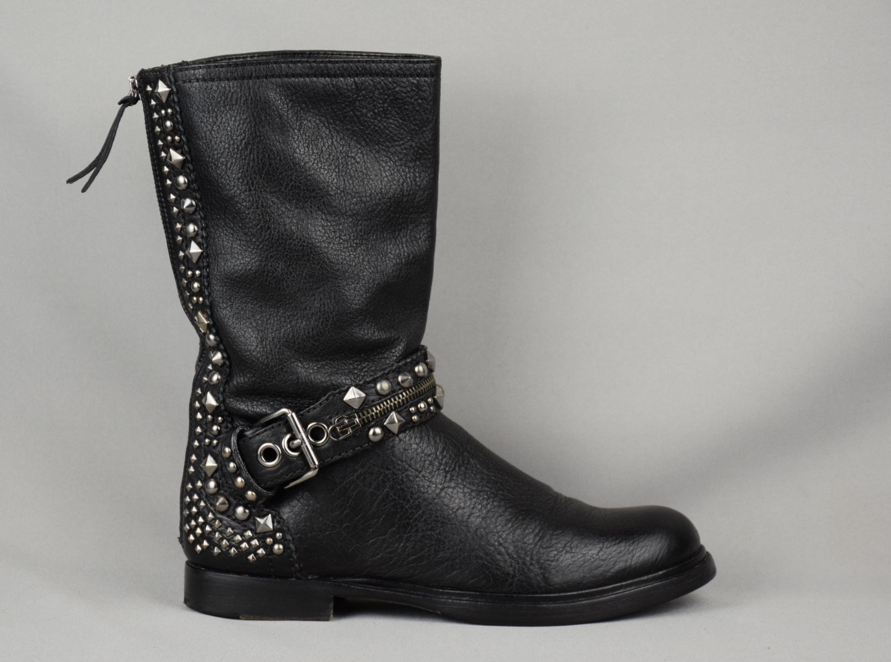 Miu Miu Black Leather and rhinestone Studded Boot Straps - boot harness only Leather biker boots Miu Miu Black size 37 EU in Leather  main image 2