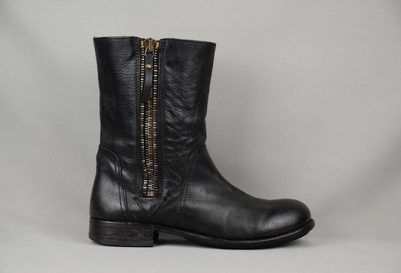 Rare MOMA Designer Italian Leather Anlke Boots Unisex Vintage Black Zipper Demi-Season Biker Men's Women's Shoes Size EU 40 US 9 Uk 7
