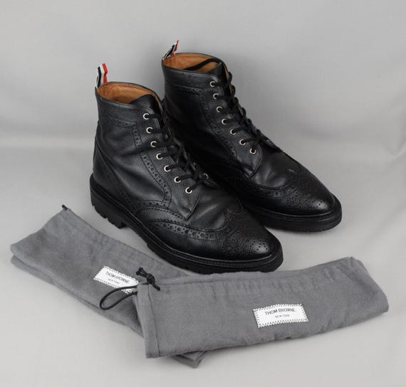 Thom Browne Classic Wingtip Brogue Black Grained Leather Boots Made in England · US 10 · UK 9 · EU 43