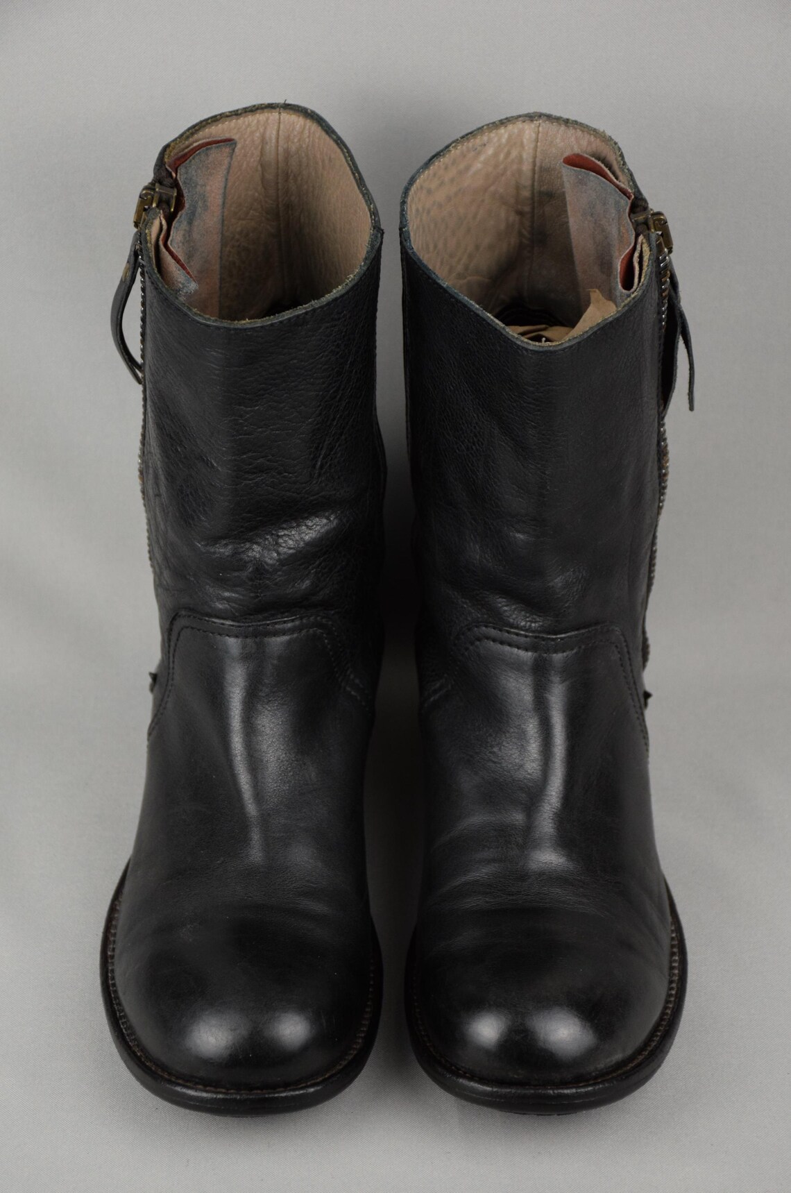 Rare MOMA Designer Italian Leather Anlke Boots Unisex Vintage Black Zipper Demi-Season Biker Men's Women's Shoes Size EU 40 US 9 Uk 7, foto 4 di 5