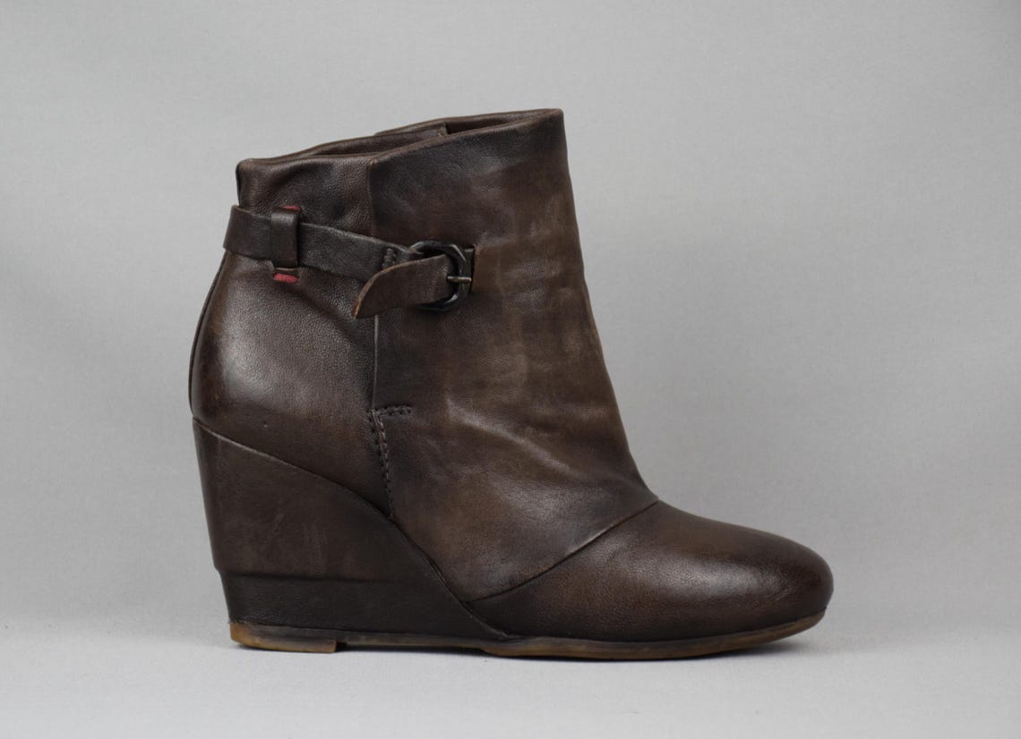 A.S. 98 Airstep Ancle Bootie Women's Brown Leather Wedge Shoes Italy Boots US 7.5 UK 5 EU 38, foto 1 di 5