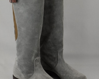 Botines Studio Pollini de piel italiana y ante, estilo vintage, color gris, talla US 7, UK 5, EU 38.