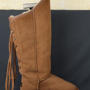 Rare UGG Australia Shoes Hi Boots Suede Leather Vintage Brown Winter Boots Sheepskin Shoes Lace Up US 8 UK 6 Eu 39