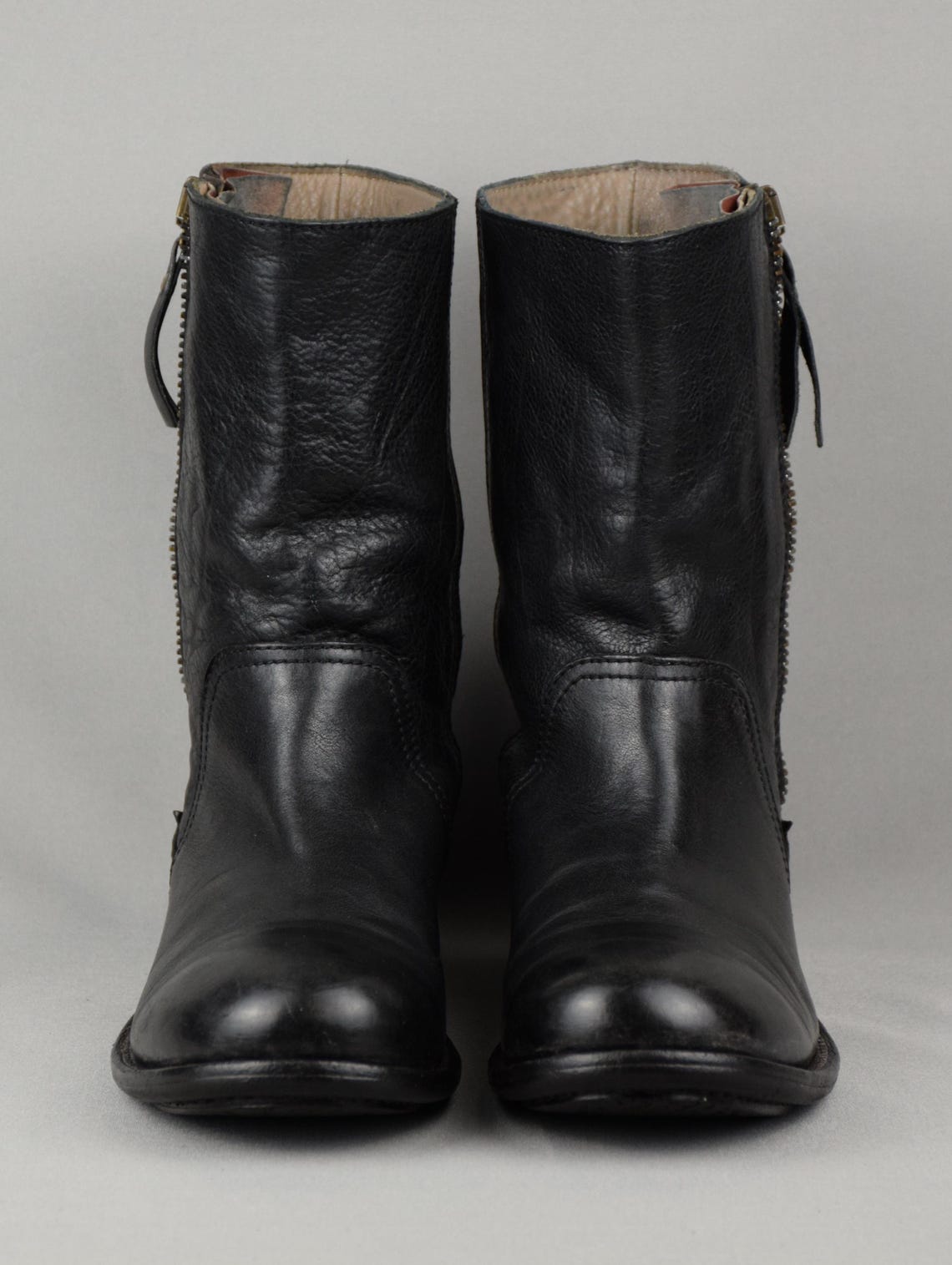 Rare MOMA Designer Italian Leather Anlke Boots Unisex Vintage Black Zipper Demi-Season Biker Men's Women's Shoes Size EU 40 US 9 Uk 7, foto 3 di 5