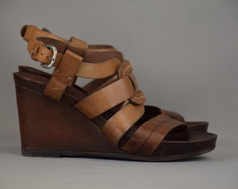 A.S. 98 Airstep Women's Sandals Heels Shoes Brown Leather Size US 8 UK 6 EU 39
