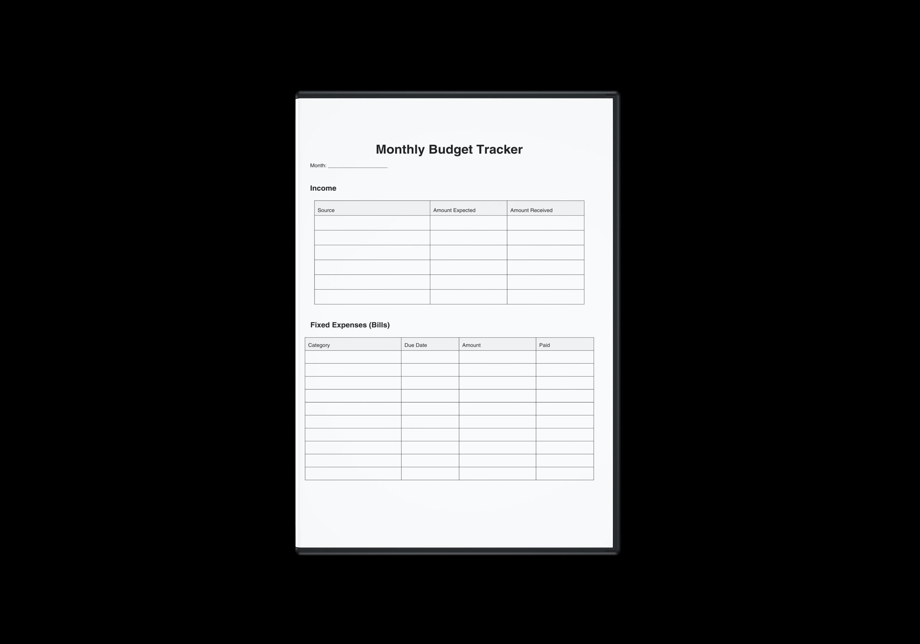 Printable Budget Tracker | Minimalist 4-page PDF | Ink-friendly Black ...