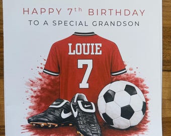 Personalised Man United Football Shirt Birthday Card, Custom Name and Age, Football Fan Greeting Card
