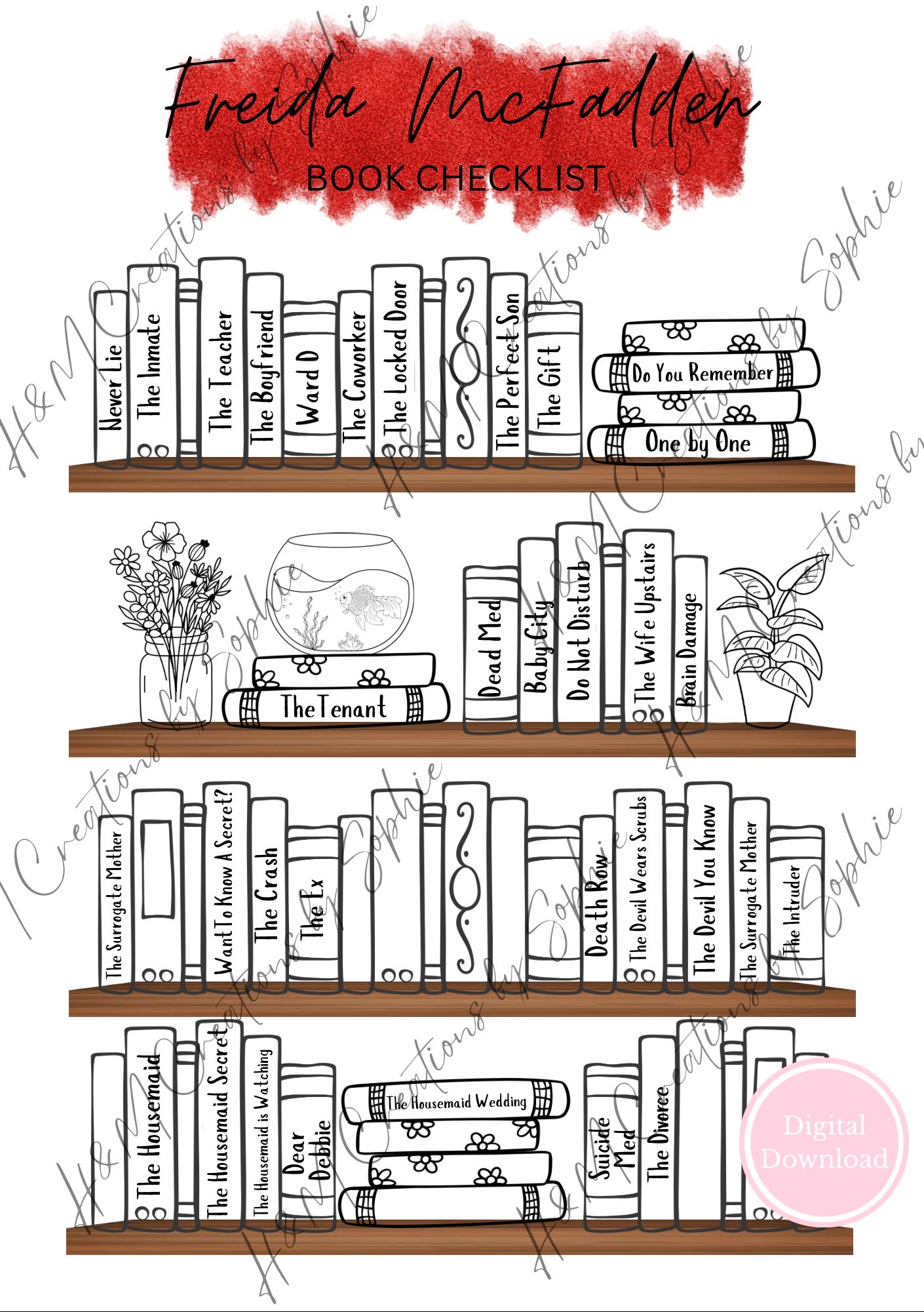Digital Printable Freida Mcfadden Colour Book Checklist, Colouring