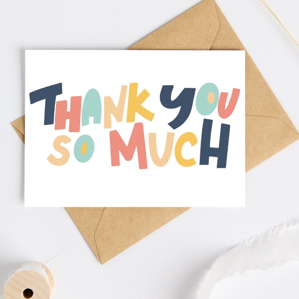 Thank you, Thank you Card, modern, minimal, typography, children card Greeting Card, Digital Download, self printable card