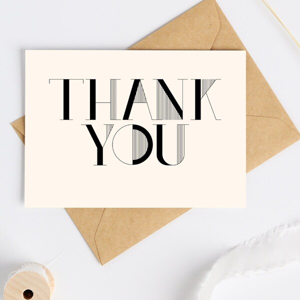 Thank you, Thank you Card, modern, minimal, typography Greeting Card, Digital Download, self printable card