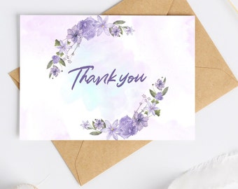 Thank you, Thank you Card, Flowers, purple, Greeting Card, Digital Download, self printable card