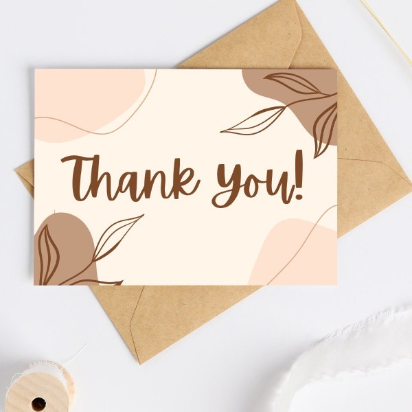Thank you, Thank you Card, Flowers, earthy colors, geometric, Greeting Card, Digital Download, self printable card