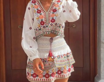 Two Piece Set Women Skirt Summer Clothes For Women Clothing 2 Pieces Sets Female Mini Skirts Embroidery Set