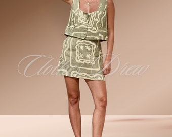 Loose Print 2 Piece Sets Women Outfit Summer Sleeveless Tank Top With High Waist Mini Skirts Set Female Streetwear