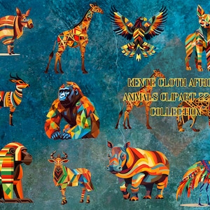 African Kente Cloth Animal Clipart: 22 PNG Designs (Digital Download)