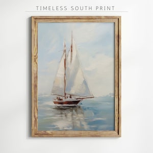 Muted Sailboat Painting, Vintage Nautical Painting, Sailboat Painting, Sailboat Art Print, Sailboat Poster, Sailboat Prints, Sailboat Art