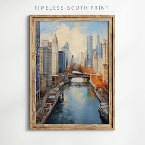 Chicago River Art, Chicago Wall Art, Chicago Art Downloadable, Chicago Poster, Chicago Wall Print, Chicago Decorations, Chicago Gifts