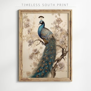 Peacock Art Printable, Digital Download, Gold Peacock Art, Peacock Painting, Vintage Wall Art,  Japanese Wall Art, Vintage Peacock Art