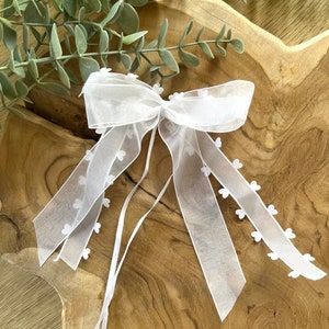 5 antenna bows, wedding car bows with hearts, white, organza, satin, car decoration set, wedding decoration, boho, romantic, vintage