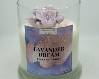 Lavender Soy Candle with Quartz Crystal: Aromatherapy Relaxation Gift
