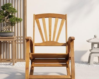 Mecedora de exterior de madera de acacia, resistente a la intemperie, para patio, jardín o porche.