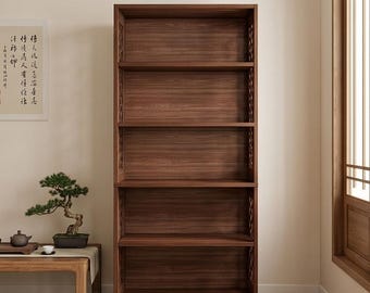 Estantería alta moderna vintage de 6 niveles / Estantería abierta de madera industrial / Estante de almacenamiento y exhibición para sala de estar u oficina en casa