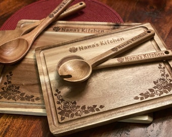 Custom cutting boards and utensil sets