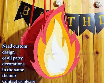 Pinata Fire Flame, Custom Campfire Pinata, Pinata for Kids Fireman, Camping Birthday Pinata, Camp Party Game Pinata Gift Camper Firefighter
