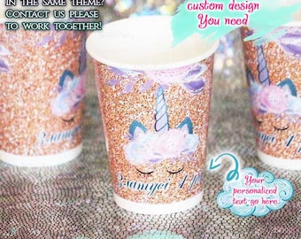 Personalized Paper Cups, Unicorn Paper Cups Birthday, Favors Magical Unicorn Birthday Party Floral Rainbow Custom paper cups drink water cup