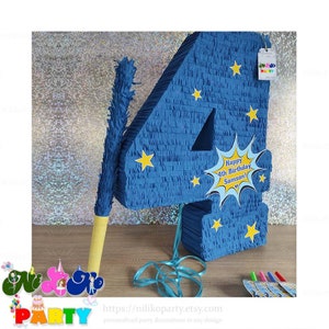 Custom Superhero Number Pinata: Kids Birthday Party Decor