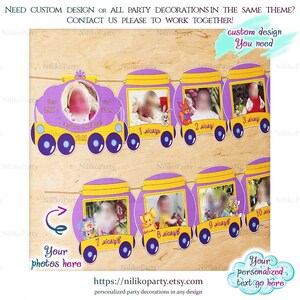 1 Jahr Foto Banner, Benutzerdefinierte Gesicht Geburtstag Banner, personalisierte erste Geburtstag Foto Banner Zug Kleine Baby 12 Monate Fotos Girlande