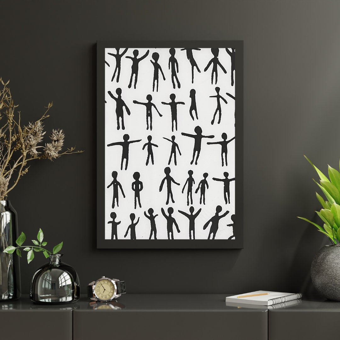 Collagraph Stick Men Black and White Stick Man Collage Instant Download - Etsy