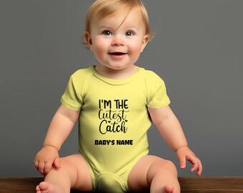 I'm The Cutest Catch Personalized Baby Onesie, Custom Name Bodysuit, Newborn Outfit, Fishing Theme, Baby Shower Gift, Unique Baby Clothes