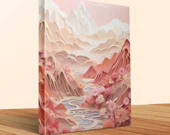 Layered Paper Art Style Mountain and River Landscape, Elegant Wall Decor, Nature Inspired Home Artwork