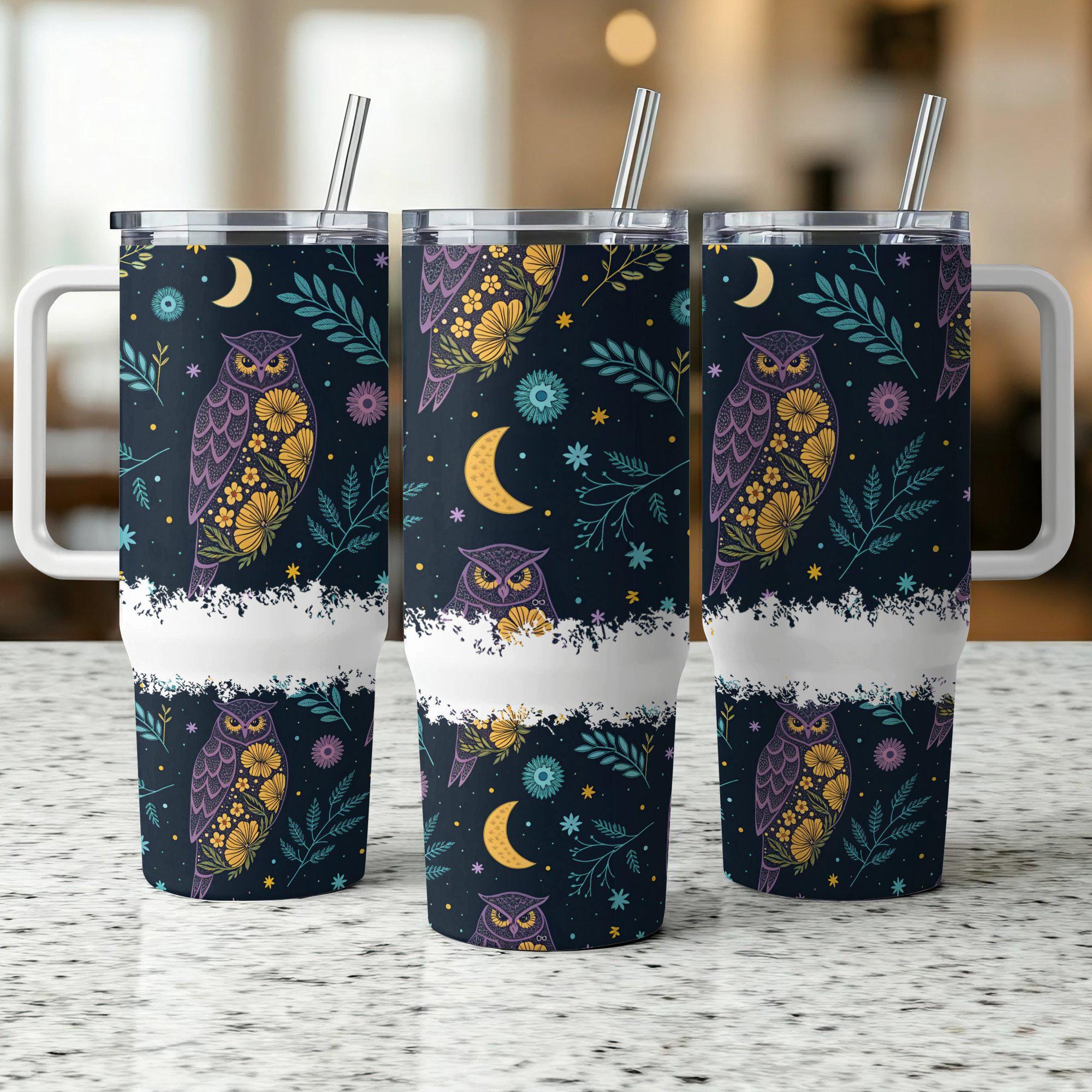 Starry Night Owl Tumbler Wrap: 40oz PNG Design (Digital Download)