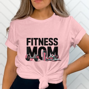 Fitness Mom T-Shirt: Weights, Water Bottle, Running Shoes