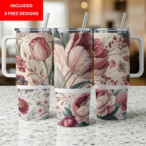 Floral Garden Tumbler Wrap: 40oz Reusable Cup Design (PNG Digital Download)