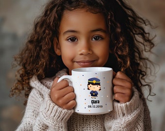 Kinder Tasse mit süßem Motiv und Namen, personalisiert, Geschenk Geburt, Polizistinnen Tasse