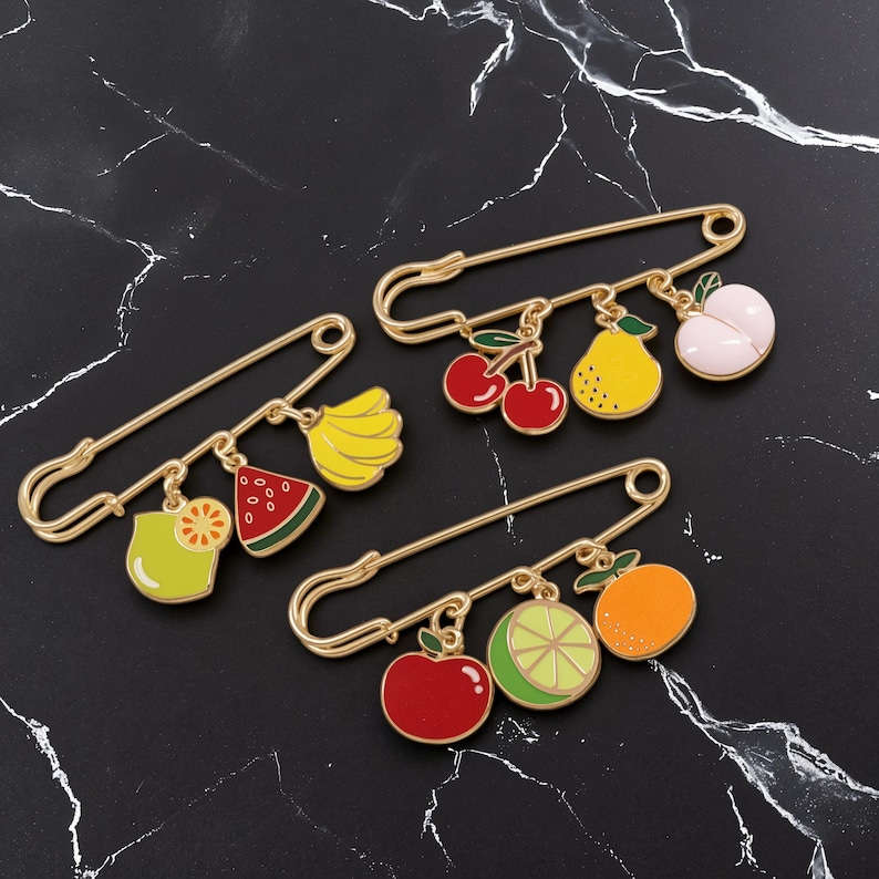 Enamel Fruit Charm Brooch Set: Kawaii Safety Pins - Etsy